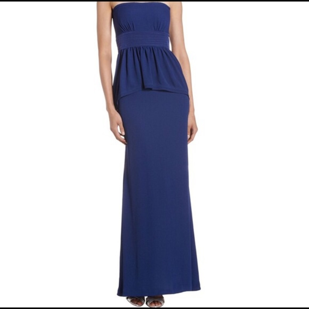 BCBG Maxazria Navy Peplum Gown